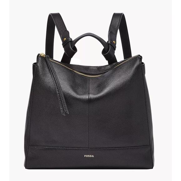 Fossil ELINA Small Leather Convertible Backpack Crossbody Handbag Black NWT $250 - Picture 1 of 13